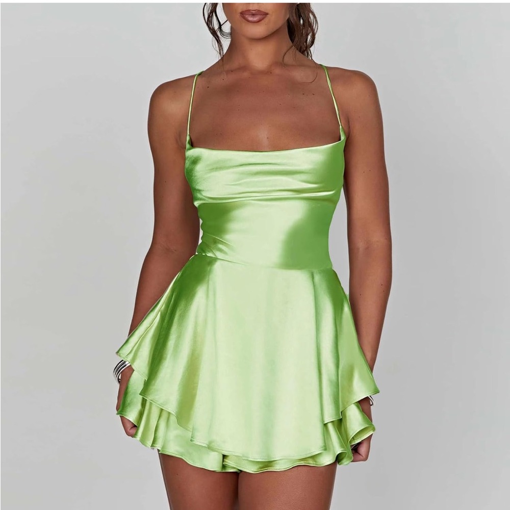 Elegant Green Satin Dress